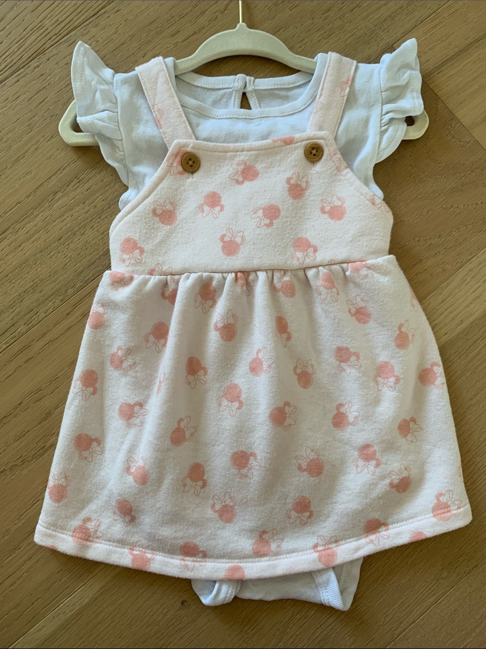 Joe Fresh Pink and White Baby Minnie Overall Dress Set | Size:6-9 months